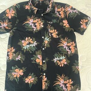 Volcom Black Shirt with Orange and Purple Floral Pattern